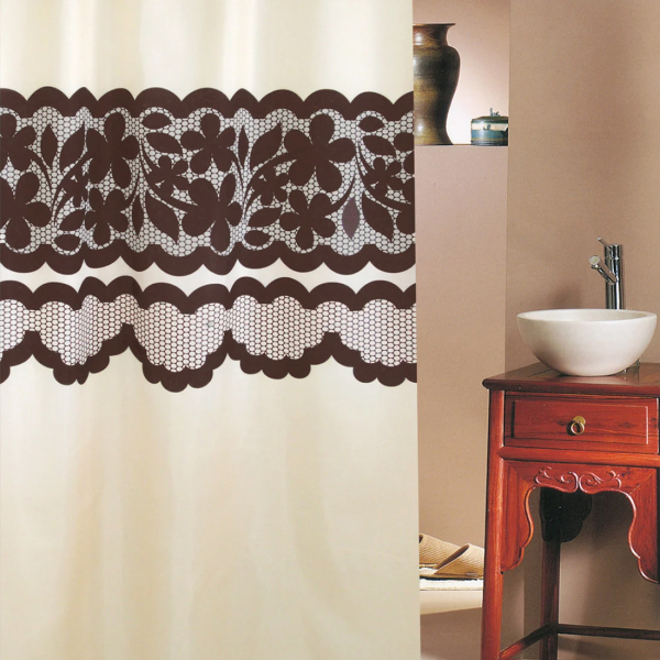 Κουρτίνα Μπάνιου (180x180) Με Κρίκους San Lorentzo Lace Beige