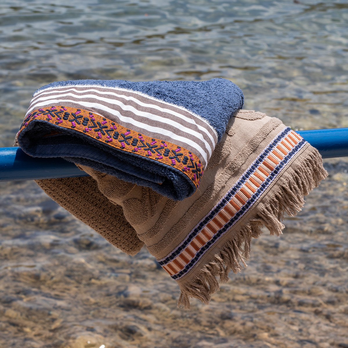 Πετσέτα Θαλάσσης (80X160) White Fabric Sunweft Blue Home Πετσέτες Ενηλίκων Spitishop