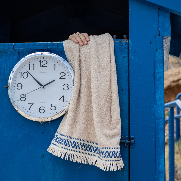 Πετσέτα Θαλάσσης (80x160) White Fabric Saffrona Beige