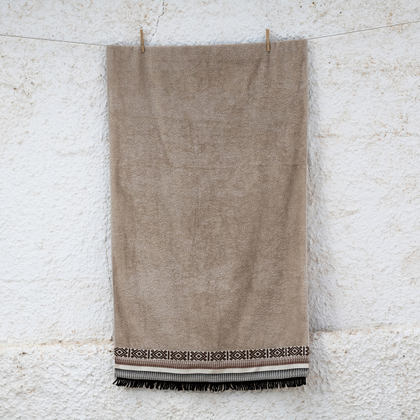 Πετσέτα Θαλάσσης (80x160) White Fabric Baskira Beige