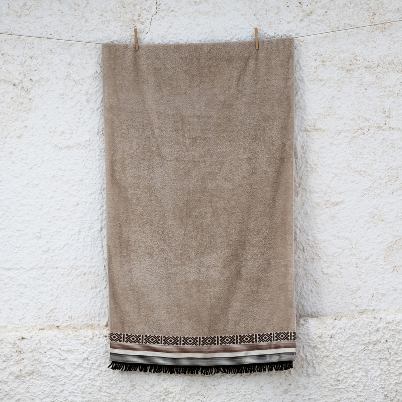 Πετσέτα Θαλάσσης (80x160) White Fabric Baskira Beige