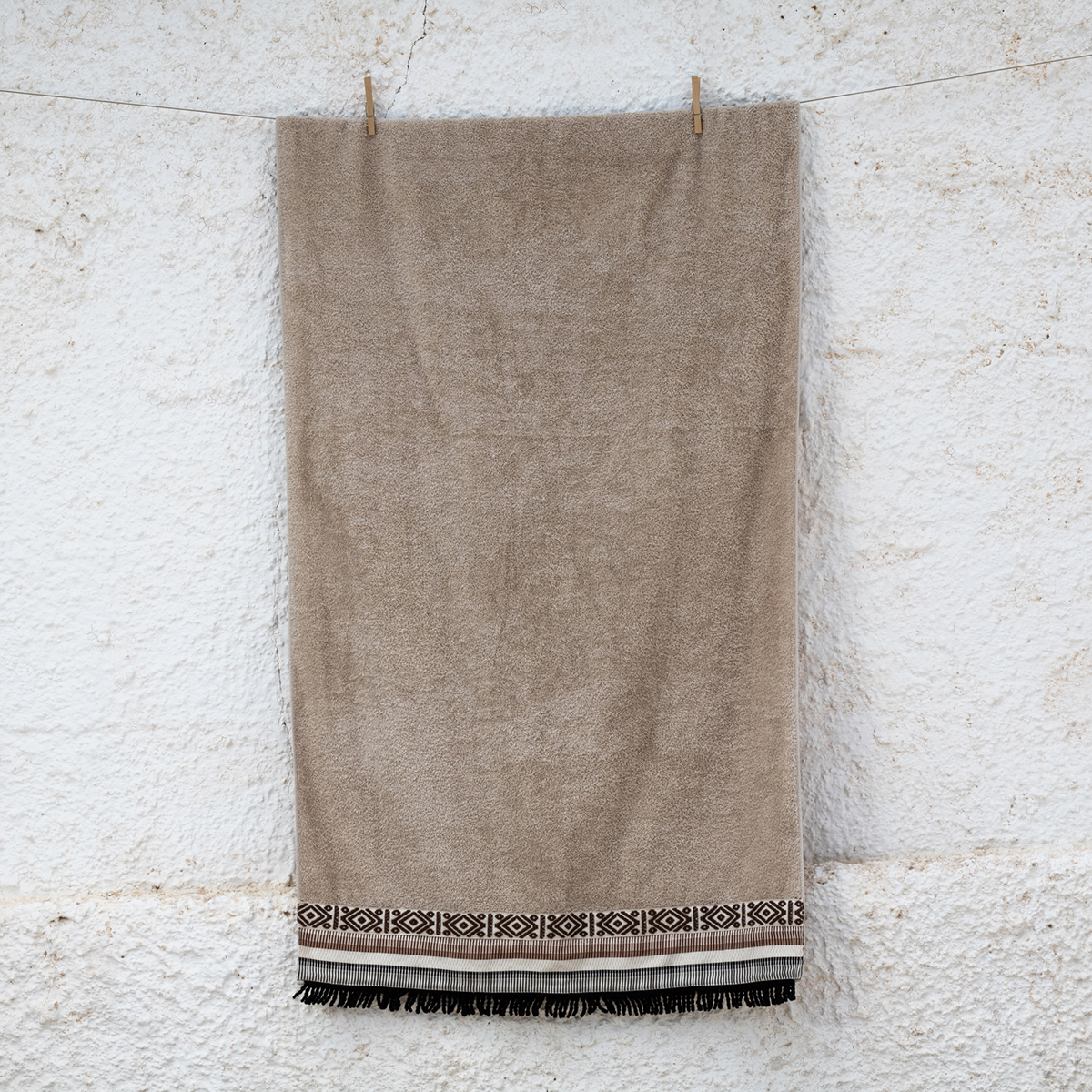 Πετσέτα Θαλάσσης (80x160) White Fabric Baskira Beige