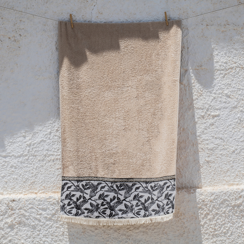 Πετσέτα Θαλάσσης (80x160) White Fabric Shellora Beige
