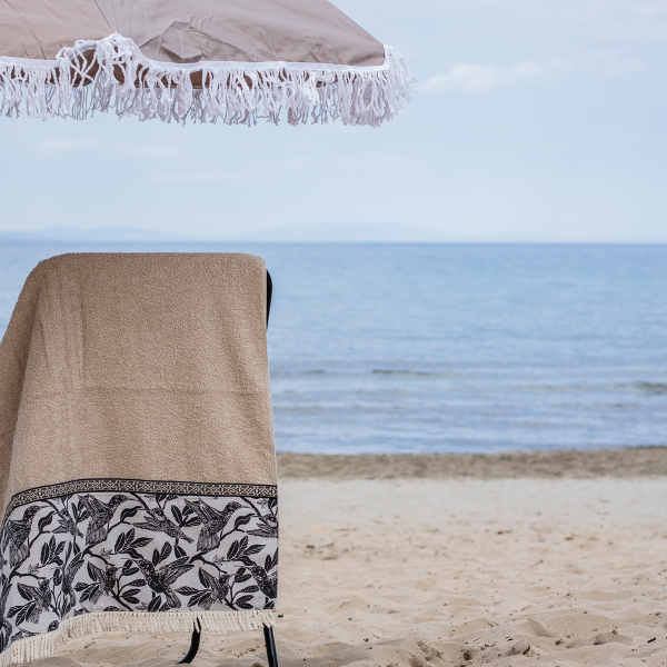 Πετσέτα Θαλάσσης (80x160) White Fabric Shellora Beige