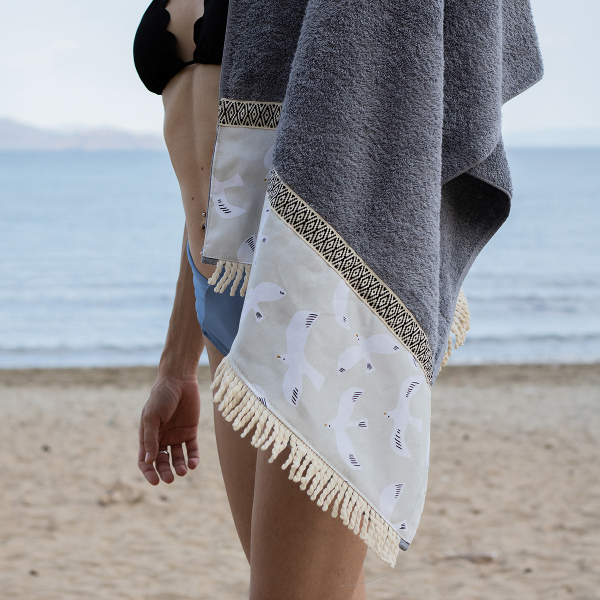 Πετσέτα Θαλάσσης (80X160) White Fabric Seagull Grey Home Πετσέτες Ενηλίκων Spitishop