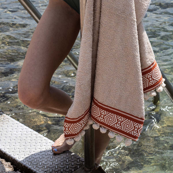 Πετσέτα Θαλάσσης (80x160) White Fabric Solara Beige