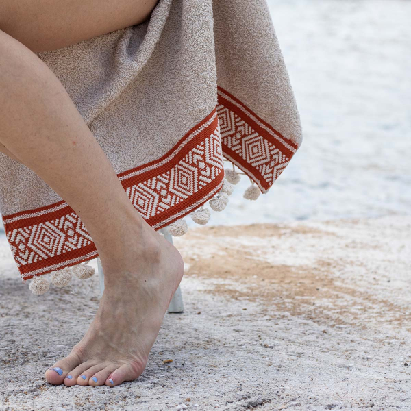 Πετσέτα Θαλάσσης (80x160) White Fabric Solara Beige