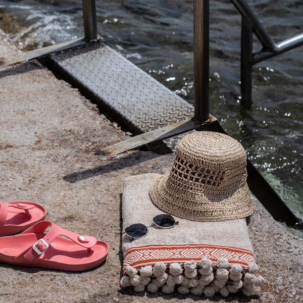 Πετσέτα Θαλάσσης (80x160) White Fabric Solara Beige