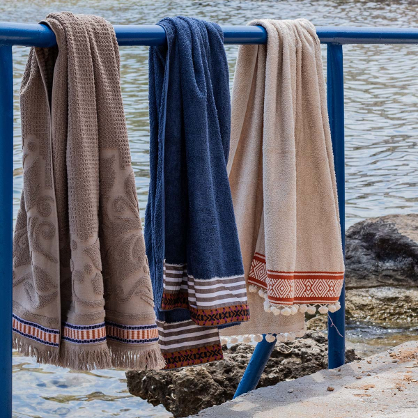 Πετσέτα Θαλάσσης (80x160) White Fabric Solara Beige