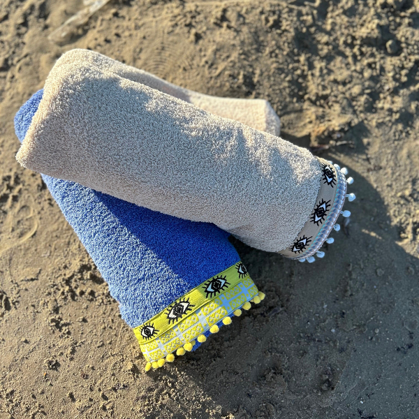 Πετσέτα Θαλάσσης (80x160) White Fabric Eye Patchwork Beige