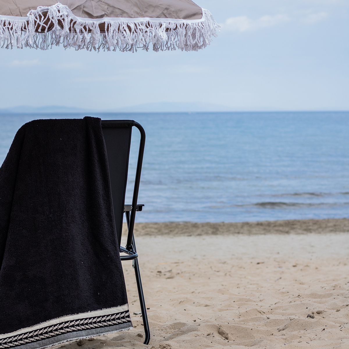Πετσέτα Θαλάσσης (80X160) White Fabric Wandera Black Home Πετσέτες Ενηλίκων Spitishop