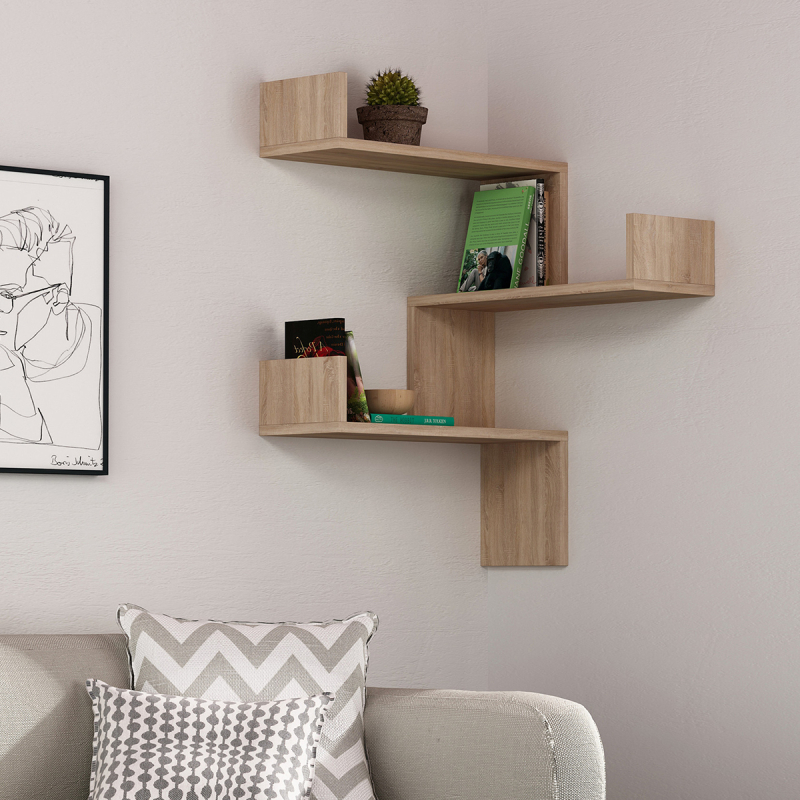 Γωνιακή Ραφιέρα Τοίχου 3 Θέσεων (60x60x90) A-G Luksa 776HMS1715 Oak