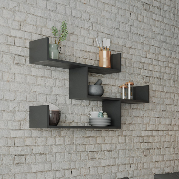 Ραφιέρα Τοίχου 3 Θέσεων (120x22x67) A-G Tibet 855DTE1649 Anthracite