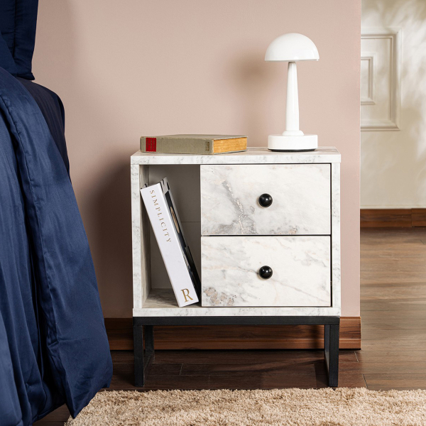 Κομοδίνο Με Συρτάρια & Ράφι (45.2x29.5x50) A-G Glimmer 241NRD1408 Marble/Black