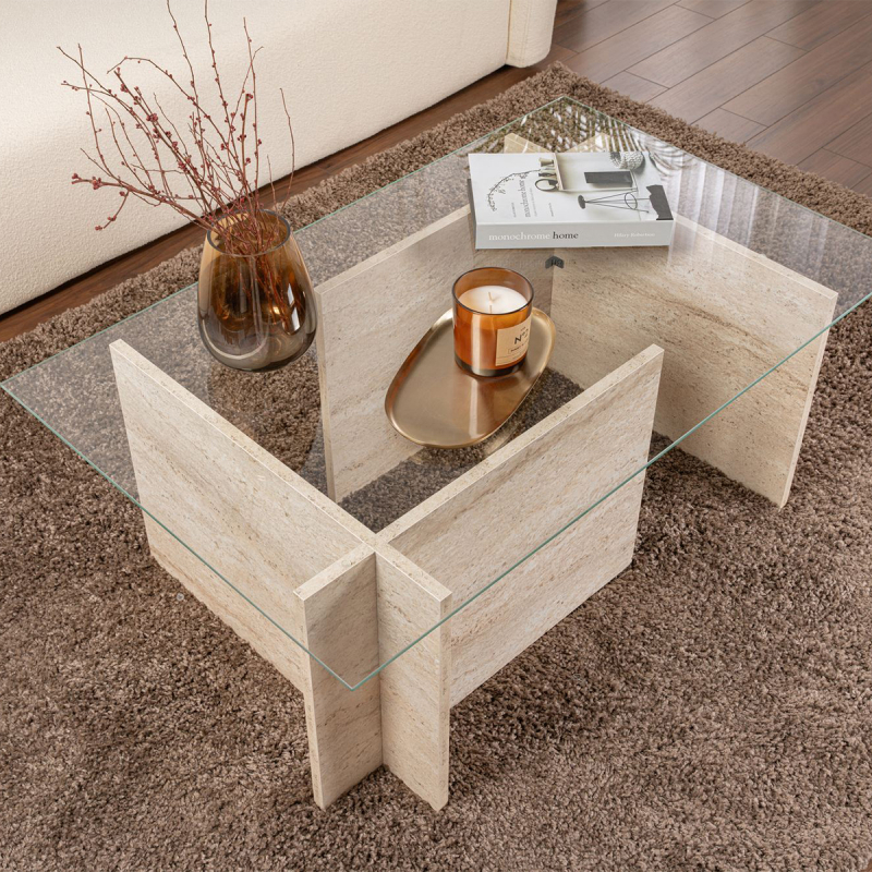 Τραπέζι Σαλονιού (105x65x40) A-G Vetrino 353NRD1102 Travertine