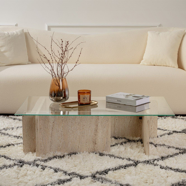 Τραπέζι Σαλονιού (105x65x30) A-G Flavio 353NRD1110 Travertine