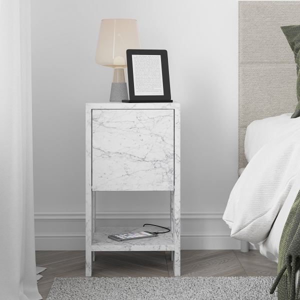 Κομοδίνο Με Ντουλάπι & Ράφι (30x30x55) A-G Ema 776HMS3439 Marble