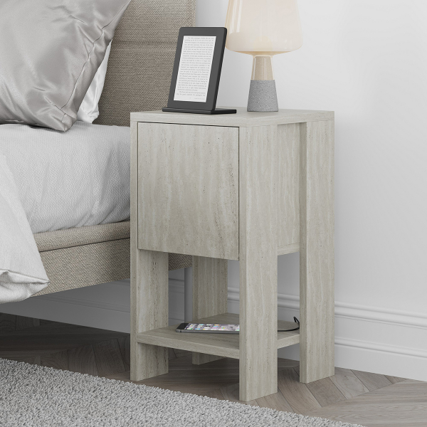 Κομοδίνο Με Ντουλάπι & Ράφι (30x30x55) A-G Ema 776HMS3440 Travertine