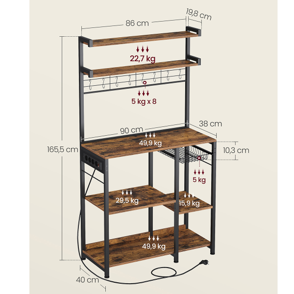 Ραφιέρα Δαπέδου 7 Θέσεων Με Ενσωματωμένες Πρίζες (90x40x165.5) Vasagle KKS031K11V1
