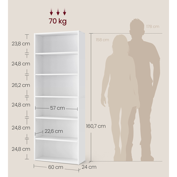 Βιβλιοθήκη Δαπέδου 6 Θέσεων (60x24x160.5) Vasagle LBC166T14