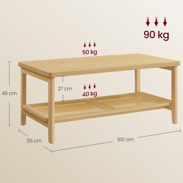 Τραπέζι Σαλονιού Με Ράφι (100x55x45) Vasagle LCT240Y57