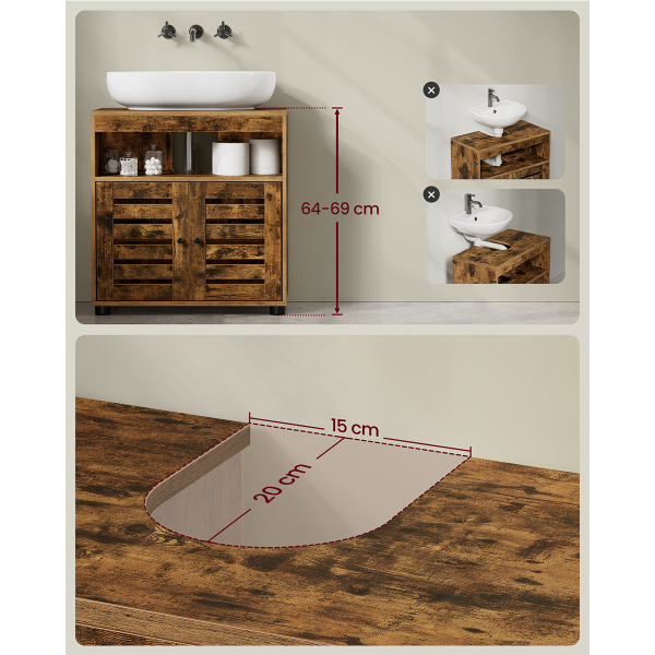 Ντουλάπι Μπάνιου Με Ράφι Για Νιπτήρα (60x30x63) Vasagle BBK04BXV1