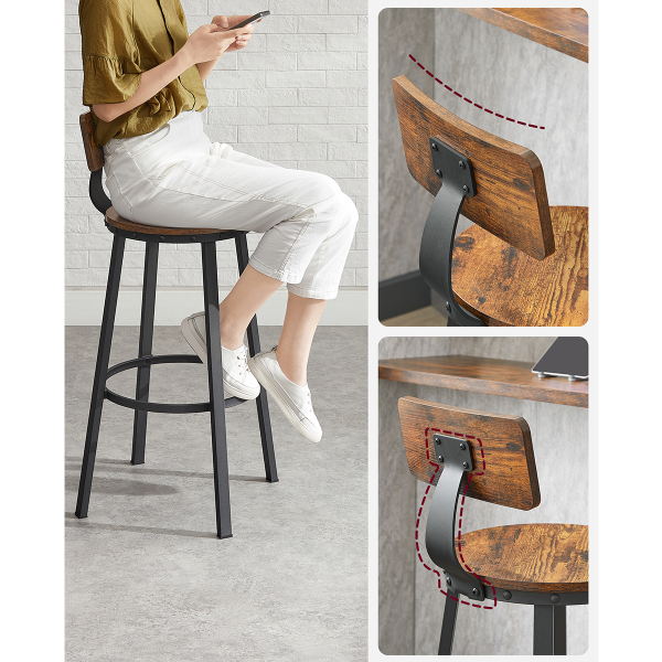 Σκαμπό Μπαρ Με Πλάτη (Σετ 2τμχ) Vasagle LBC026B01V2