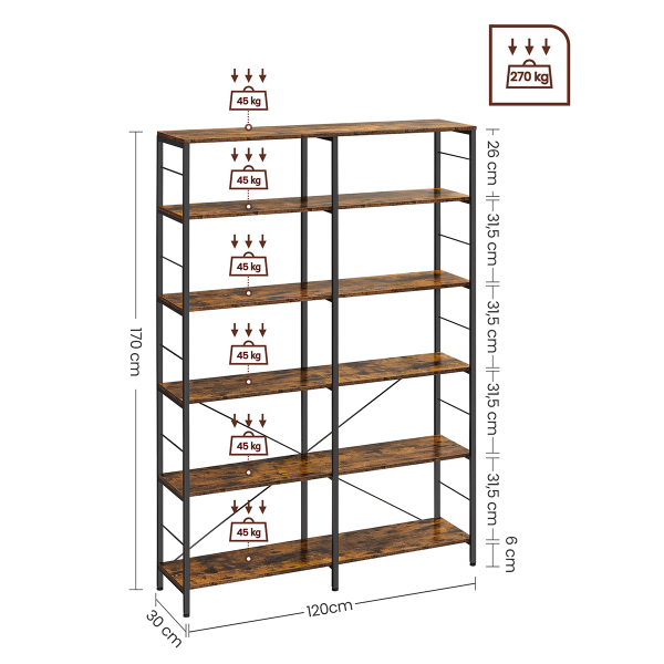 Ραφιέρα Δαπέδου 6 Θέσεων (120x30x172.5) Vasagle LLS114B01V1