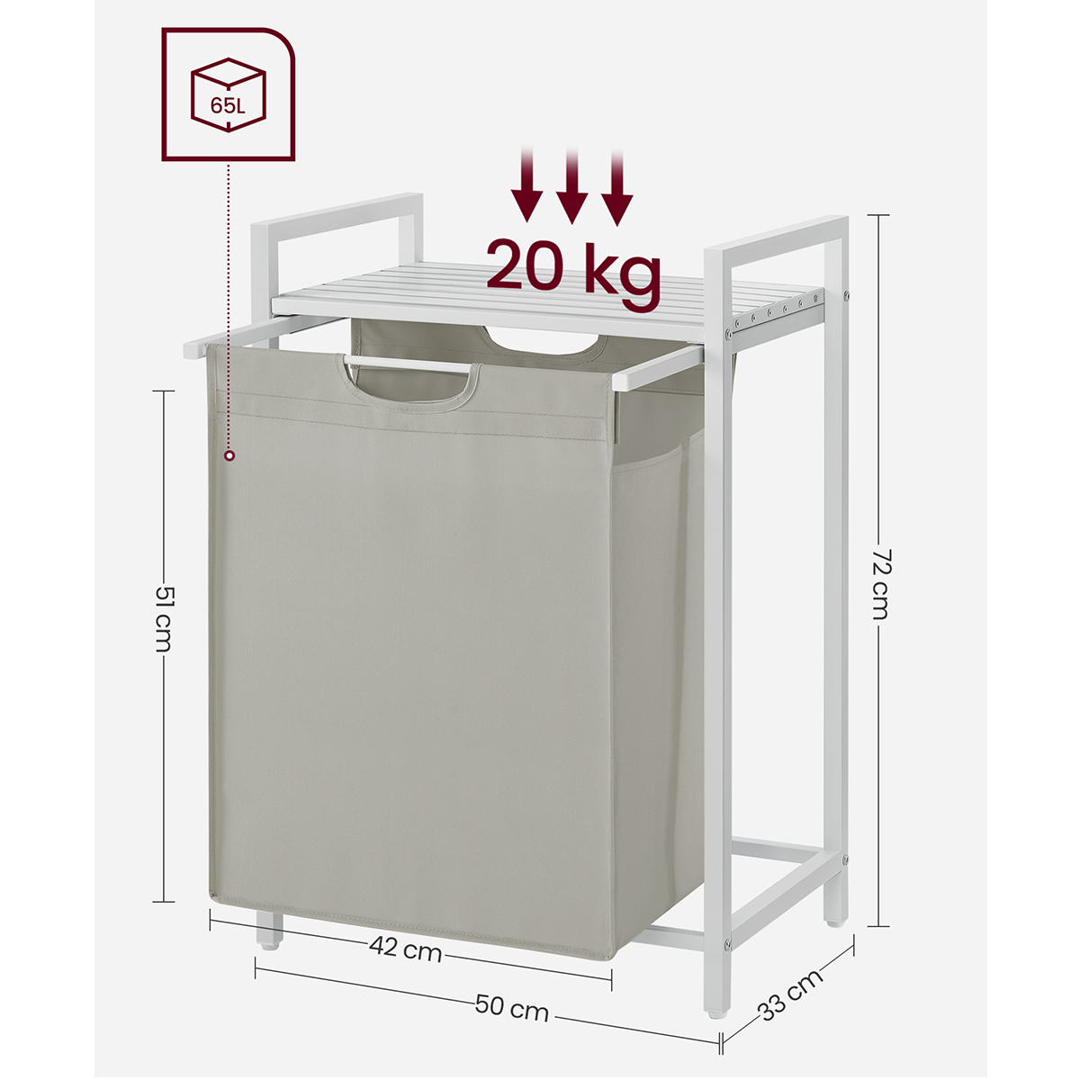 Καλάθι Απλύτων με Πάγκο (50X33X76) Vasagle Blh101W01 Home Μπάνιο Καλάθια Spitishop