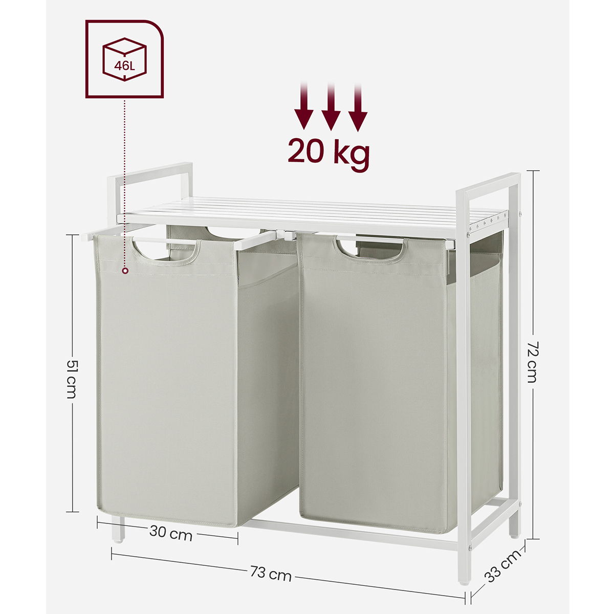 Καλάθια Απλύτων με Πάγκο (73X33X71) Vasagle Blh201W01 Home Μπάνιο Spitishop