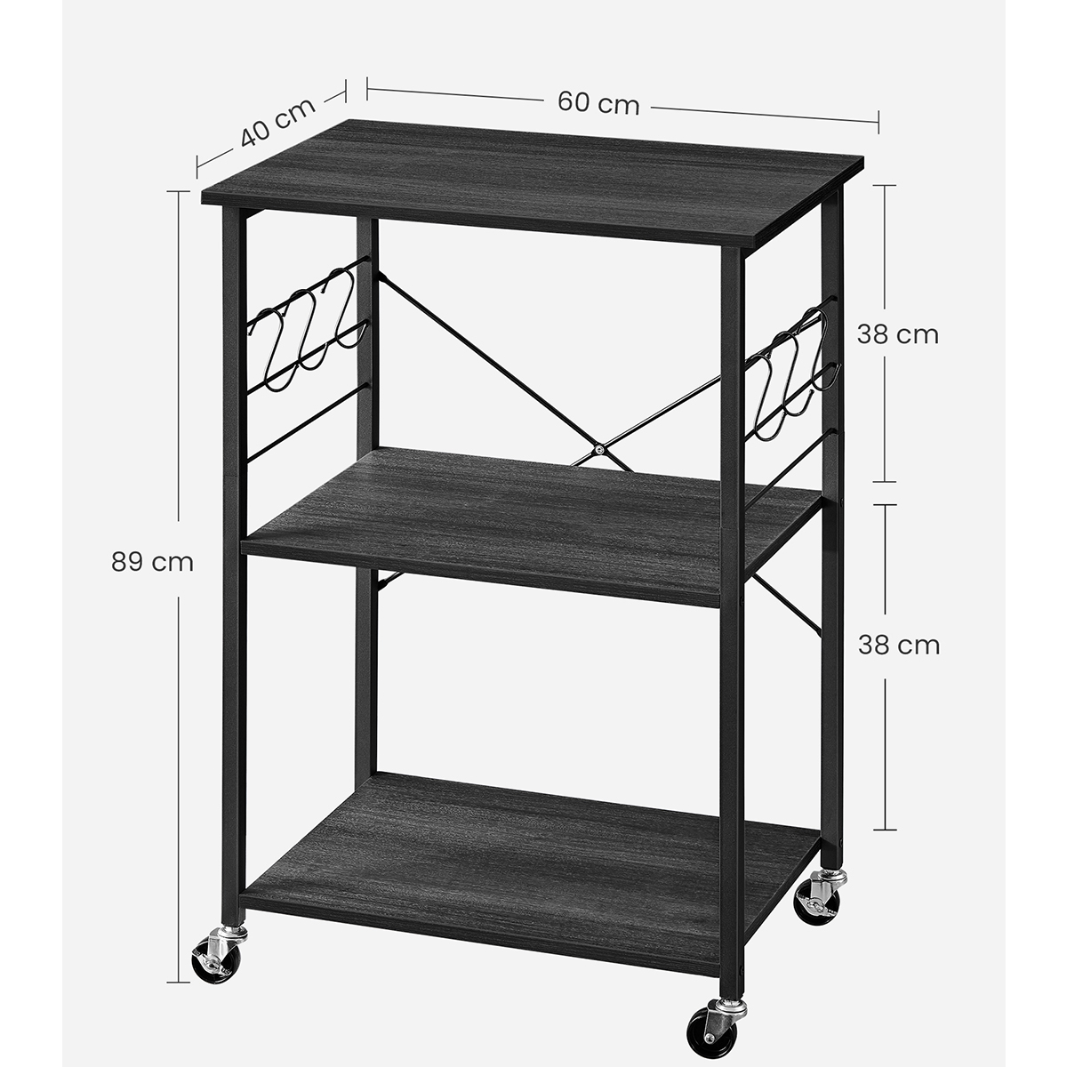 Τρόλεϊ Ραφιέρα 3 Θέσεων (60X40X84) Vasagle Kks060B42 Home Οργάνωση & Αποθήκευση Οργάνωσης Spitishop