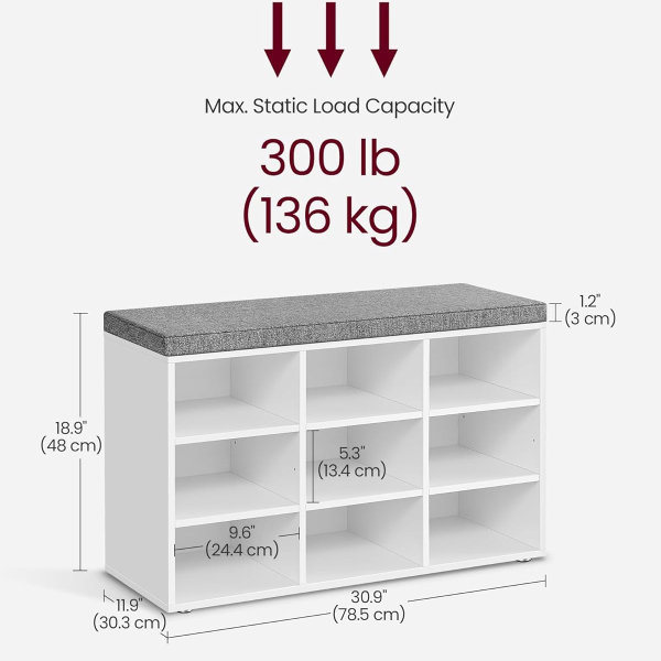 Παγκάκι Εισόδου Με Αποθηκευτικό Χώρο (78.5x30.3x48) Vasagle LHS009W14