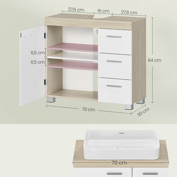 Ντουλάπι Μπάνιου Με Συρτάρια Για Νιπτήρα (70x30x64) Vasagle BBK503K01V1