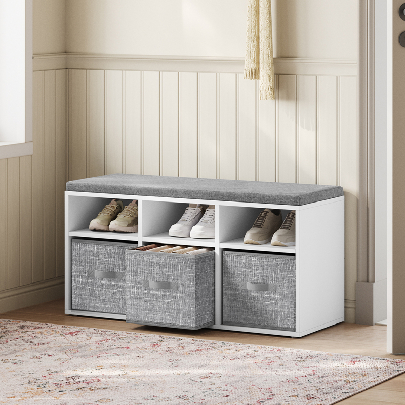 Παγκάκι Εισόδου Με Αποθηκευτικό Χώρο & 3 Κουτιά Αποθήκευσης (87x30.3x48) Vasagle LSB101W14