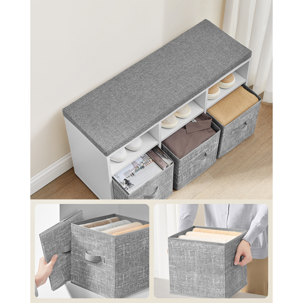 Παγκάκι Εισόδου Με Αποθηκευτικό Χώρο & 3 Κουτιά Αποθήκευσης (87x30.3x48) Vasagle LSB101W14