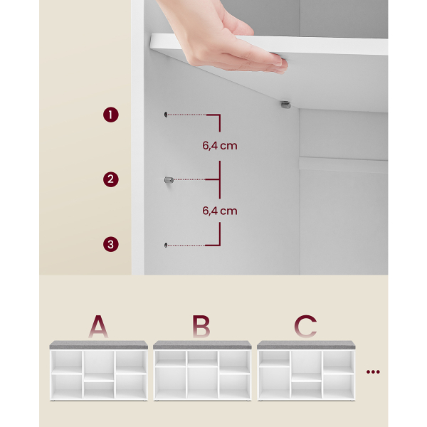 Παγκάκι Εισόδου Με Αποθηκευτικό Χώρο & 3 Κουτιά Αποθήκευσης (87x30.3x48) Vasagle LSB101W14