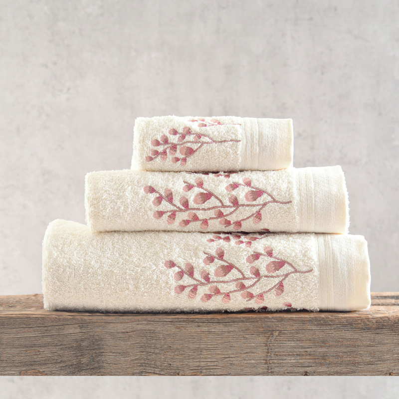 Πετσέτες Μπάνιου (Σετ 3τμχ) Rythmos Juliet Ecru-Pink 500gsm