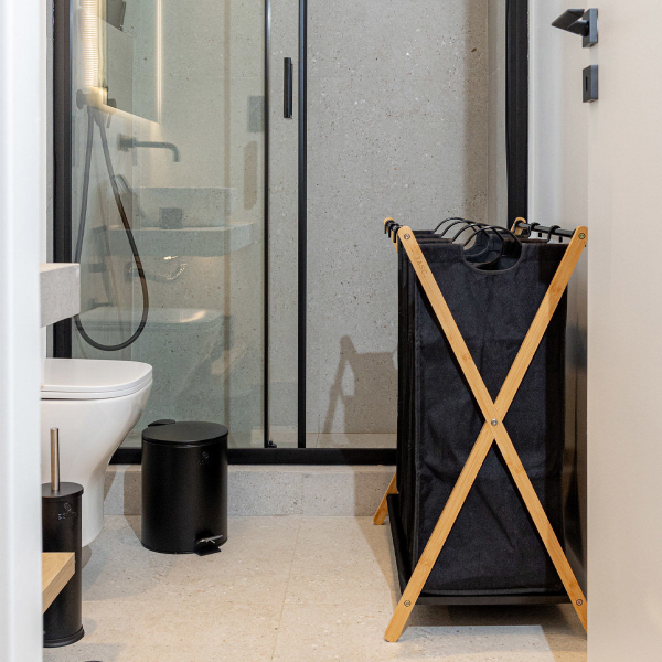 Καλάθι Απλύτων 3 Θέσεων (68x40x76) Estia Bamboo Essentials Μαύρο 02-26967