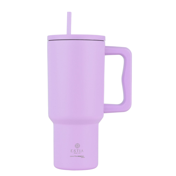 Κούπα Θερμός Με Λαβή & Καλαμάκι 900ml Estia Save The Aegean Tumbler Lavender Purple 01-32159