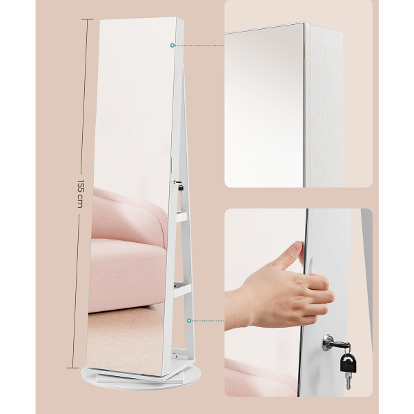 Καθρέφτης Δαπέδου Περιστρεφόμενος/Κοσμηματοθήκη (37x9.5x162.5) Songmics JJC007W02V1