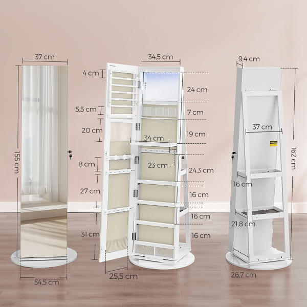Καθρέφτης Δαπέδου Περιστρεφόμενος/Κοσμηματοθήκη (37x9.5x162.5) Songmics JJC007W02V1