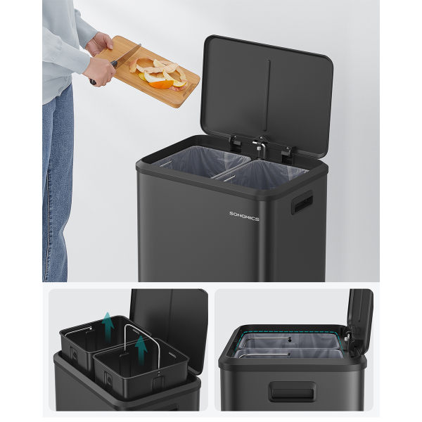 Κάδος Απορριμμάτων Διπλός (41.7x33.2x49.4) Songmics 30lt LTB544B02