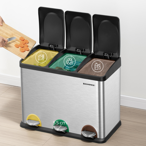 Κάδος Απορριμμάτων Τριπλός (60.5x40.5x48.5) Songmics 45lt LTB45L