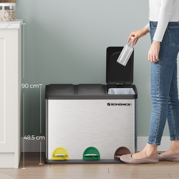 Κάδος Απορριμμάτων Τριπλός (60.5x40.5x48.5) Songmics 45lt LTB45L