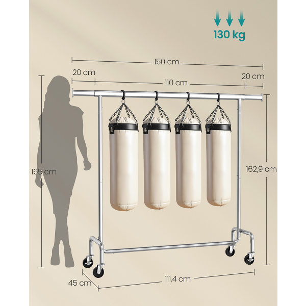Κρεμάστρα Δαπέδου Επεκτεινόμενη 160εκ. Τροχήλατη Songmics HSR11SV2