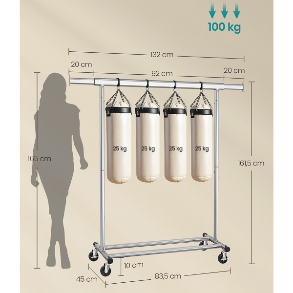 Κρεμάστρα Δαπέδου Επεκτεινόμενη 161.5εκ. Τροχήλατη Songmics HSR13S