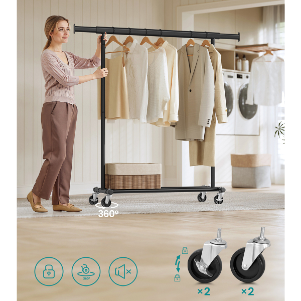 Κρεμάστρα Δαπέδου Επεκτεινόμενη 160εκ. Τροχήλατη Songmics HSR13BKV1