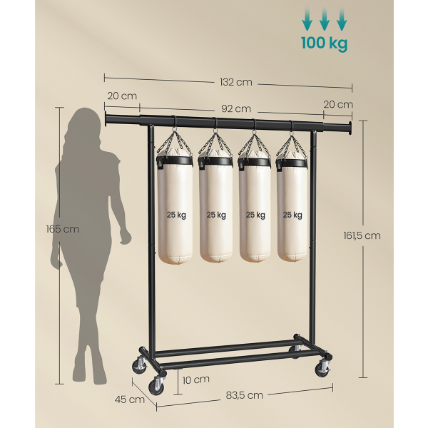 Κρεμάστρα Δαπέδου Επεκτεινόμενη 160εκ. Τροχήλατη Songmics HSR13BKV1