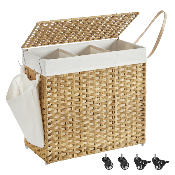 Καλάθι Απλύτων 3 Θέσεων Με Ροδάκια (66x33x66) Songmics LCB363N01