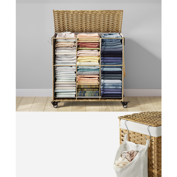 Καλάθι Απλύτων 3 Θέσεων Με Ροδάκια (66x33x66) Songmics LCB363N01